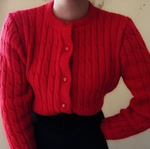 3x20 Vintage Made in USA Red Cabled Cardigan